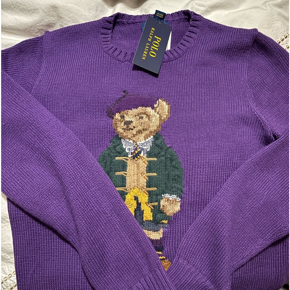 Polo by Ralph Lauren Purple Sweater with Bear Design